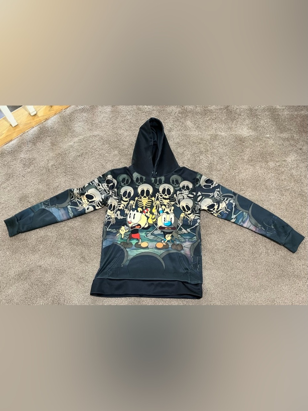 Cuphead  Graphic Kids Hoodie with Cartoon Skeleton Print - Please Read
